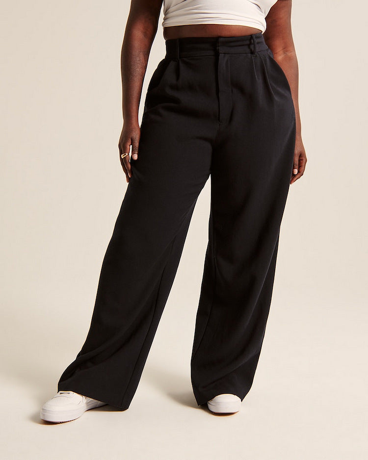 High Waist Straight Trousers With Pockets Wide Leg Casual Pants