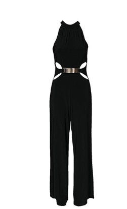 Casual stitching long-sleeved high-neck flared pants black sling jumpsuit