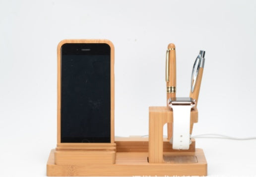 Compatible with Apple, Bamboo, wooden bracket multi-function flat cell phone base