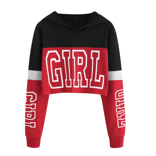 Crop Top Hoodie  Sweatshirt Hoodies Women Patchwork