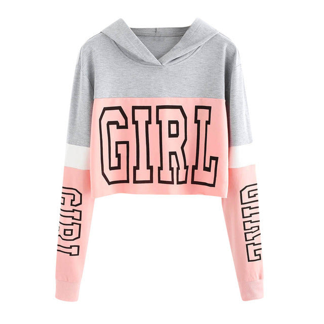 Crop Top Hoodie  Sweatshirt Hoodies Women Patchwork