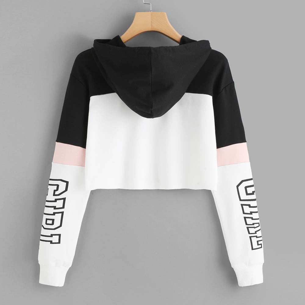 Crop Top Hoodie  Sweatshirt Hoodies Women Patchwork