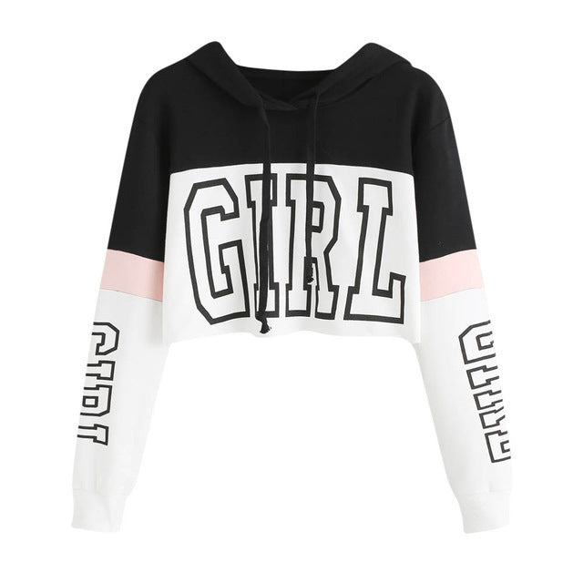 Crop Top Hoodie  Sweatshirt Hoodies Women Patchwork