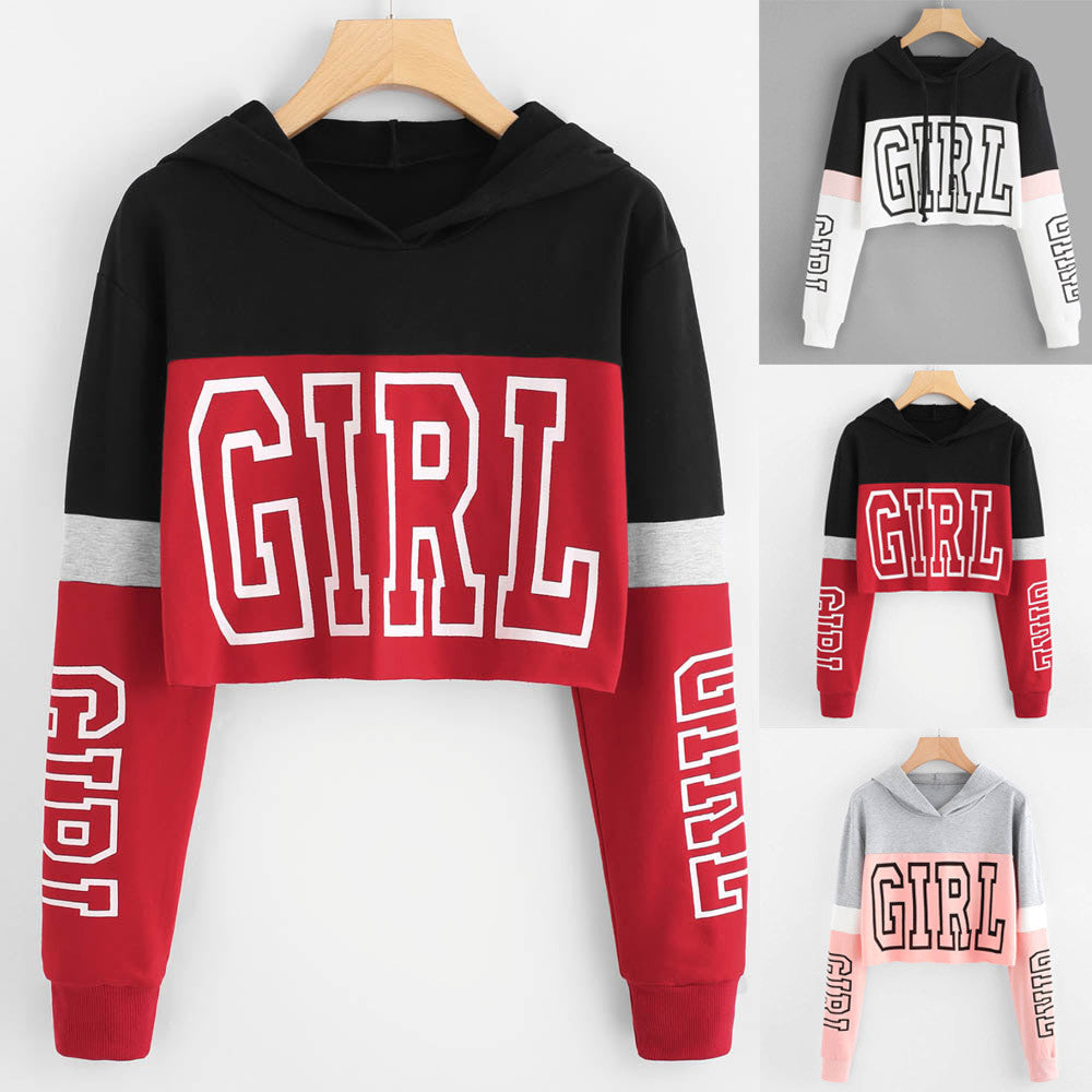 Crop Top Hoodie  Sweatshirt Hoodies Women Patchwork