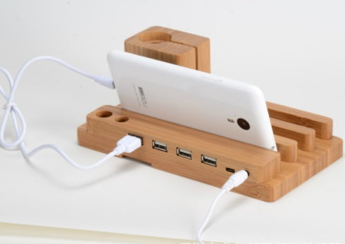 Compatible with Apple, Bamboo, wooden bracket multi-function flat cell phone base