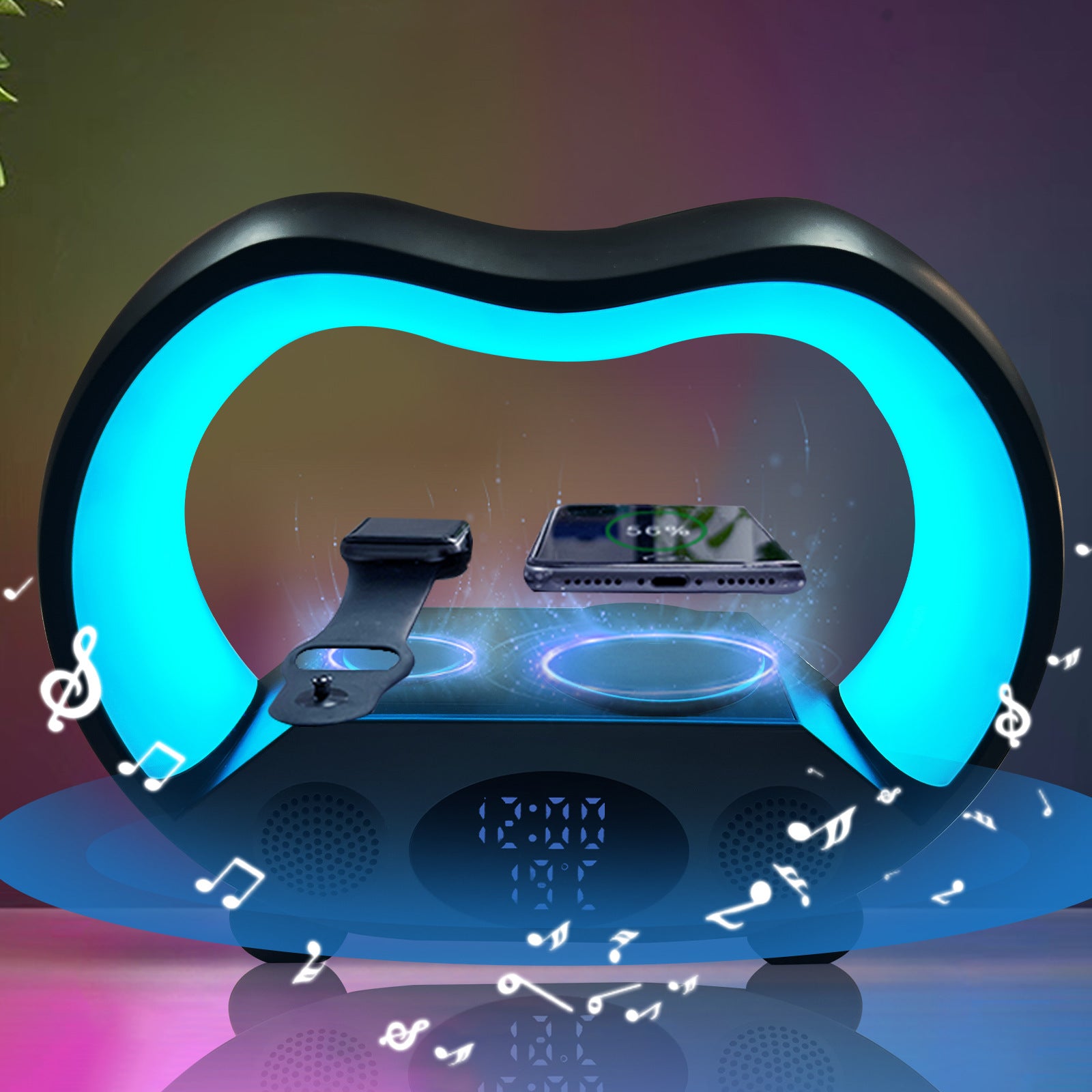 Wireless Charger Remote Control Night Light Bluetooth Speaker 6 in 1