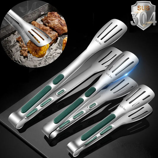 Kitchen Stainless Steel Grill Tongs For Cooking BBQ Non-Slip Salad Tongs Clips Tong Kitchen Accessories
