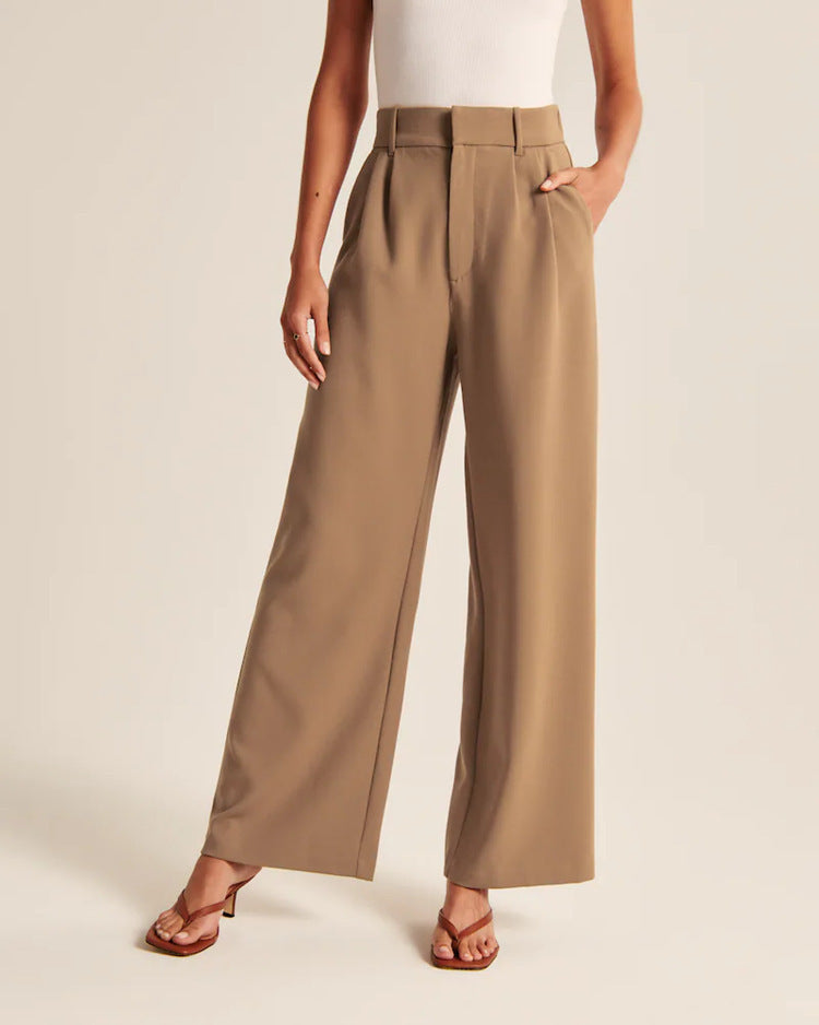 High Waist Straight Trousers With Pockets Wide Leg Casual Pants