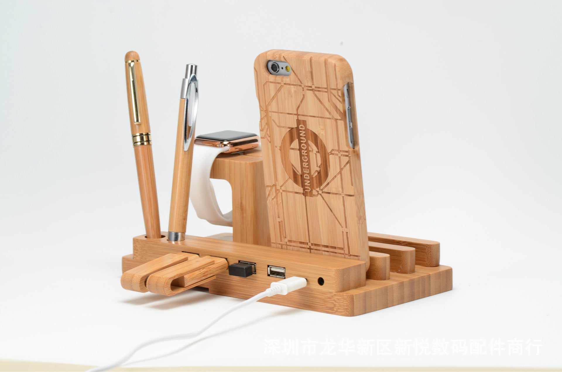 Compatible with Apple, Bamboo, wooden bracket multi-function flat cell phone base