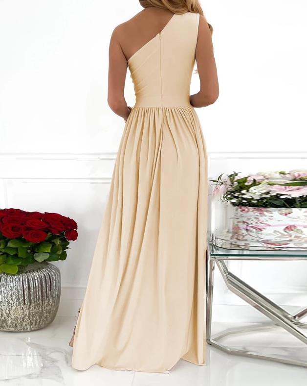 One Shoulder High Split Cutout Sleeveless Elegant Sexy Cocktail Maxi Dress