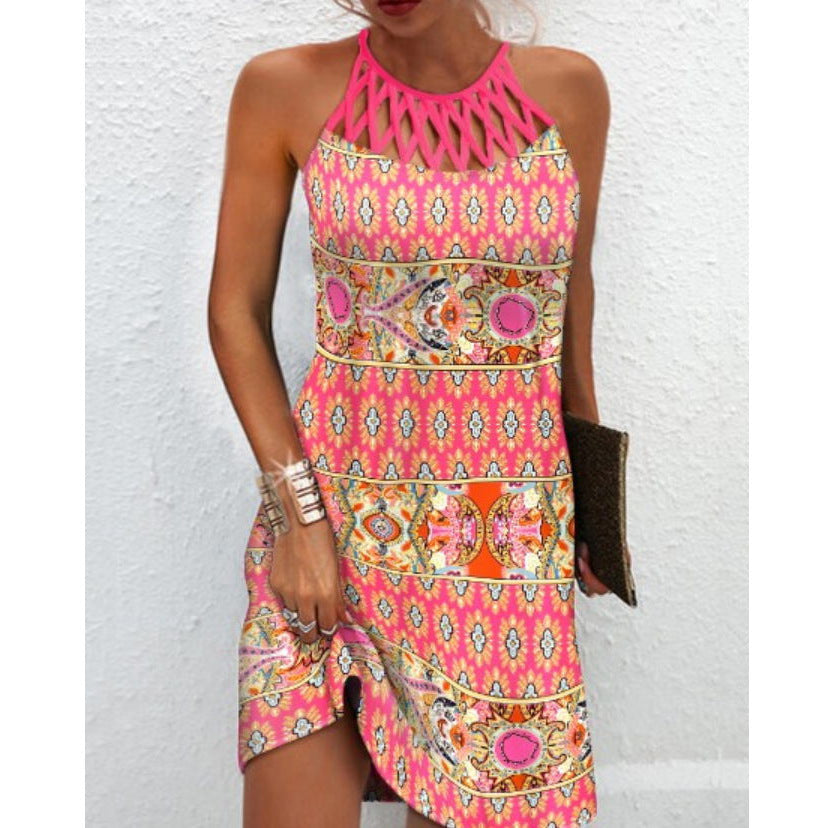 Fashion Print Dress Casual Halterneck Dresses