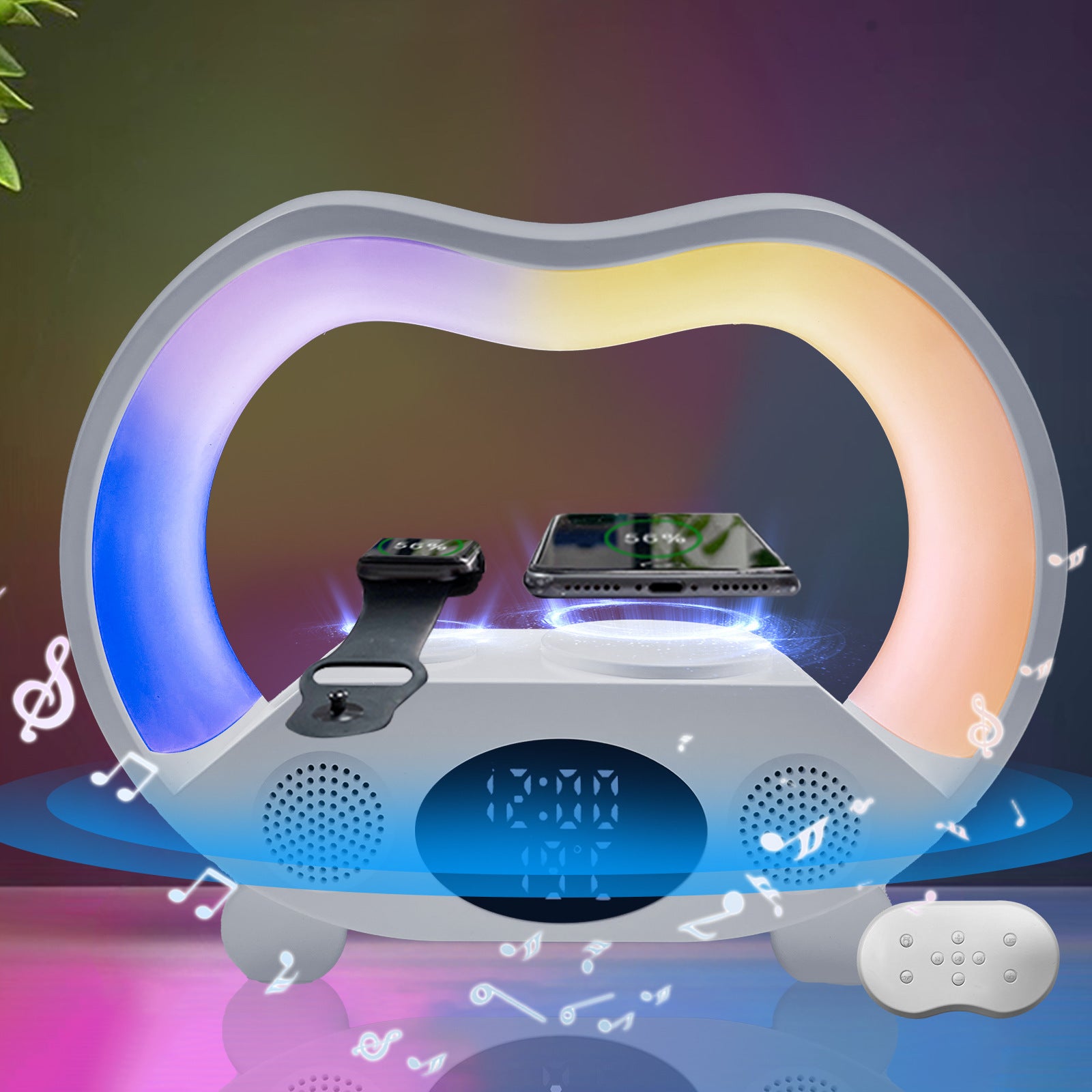 Wireless Charger Remote Control Night Light Bluetooth Speaker 6 in 1