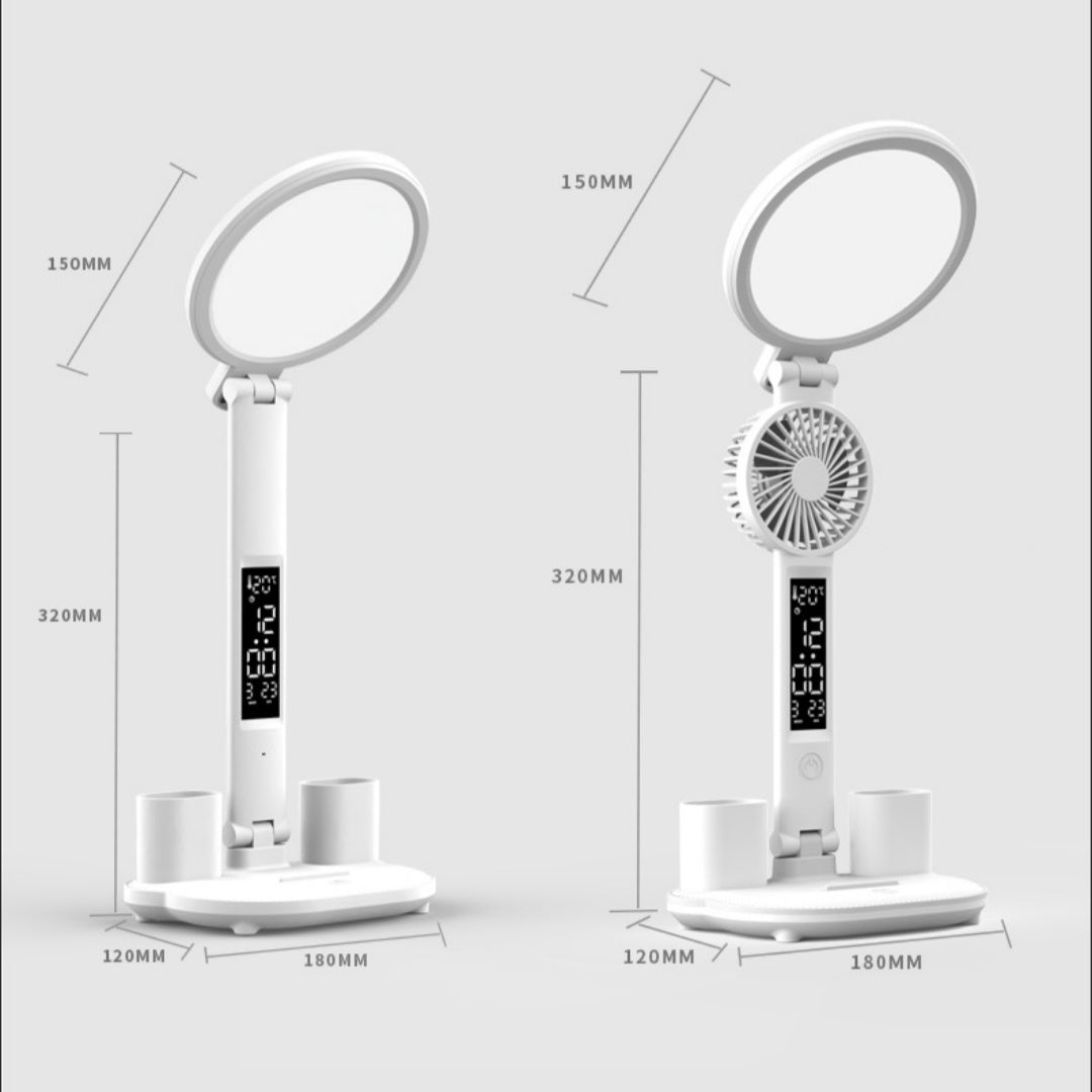 LED Clock Table Lamp USB Chargeable,Fan Light Foldable.