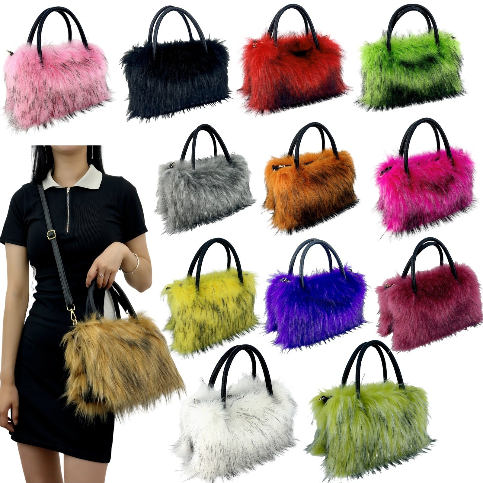 Square Plush Bag Artificial Fur Raccoon Fur Totes