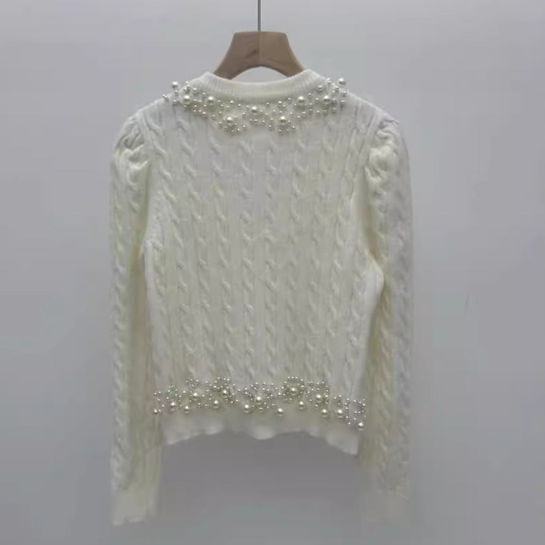 Heavy Industry Beaded Twist Bubble Long Sleeve Knitted Sweater