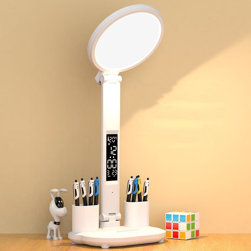 LED Clock Table Lamp USB Chargeable,Fan Light Foldable.