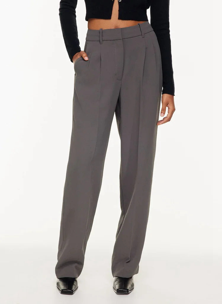 High Waist Straight Trousers With Pockets Wide Leg Casual Pants