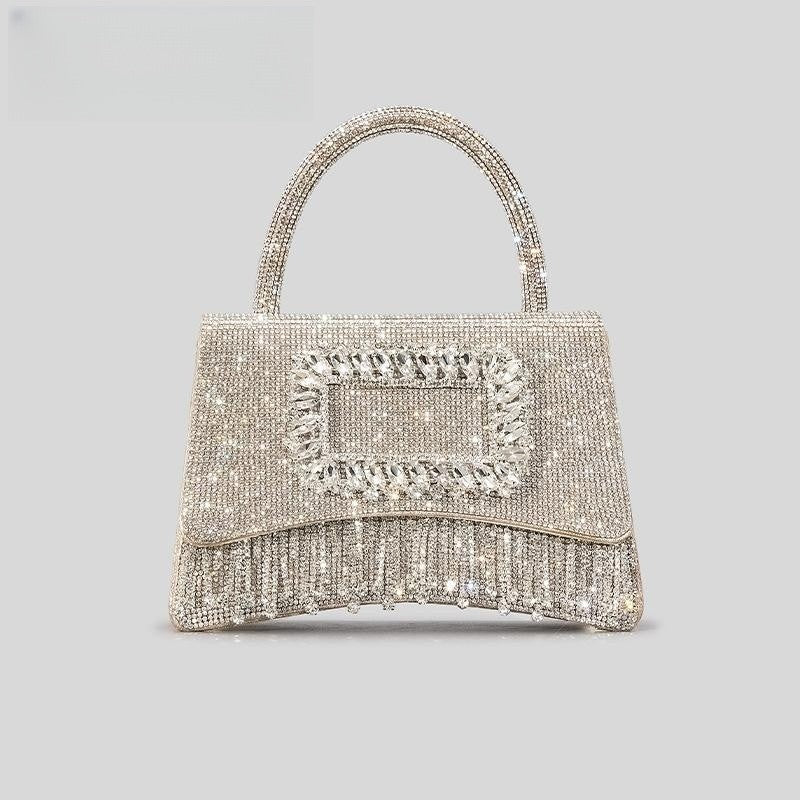 Square Buckle Hot Rhinestone Rhinestone Tote Female Tassel Flip Party bag