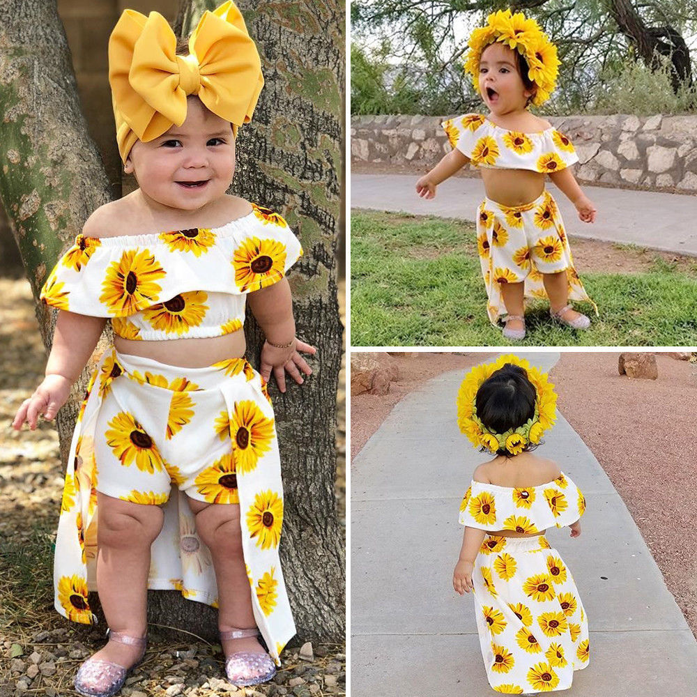 Sunflower Top Culottes Hair Band Three-piece Set