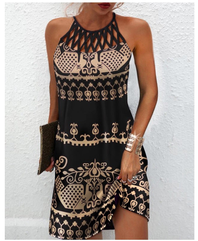 Fashion Print Dress Casual Halterneck Dresses