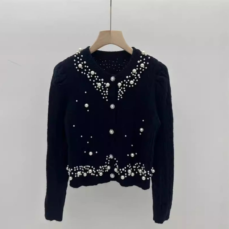 Heavy Industry Beaded Twist Bubble Long Sleeve Knitted Sweater