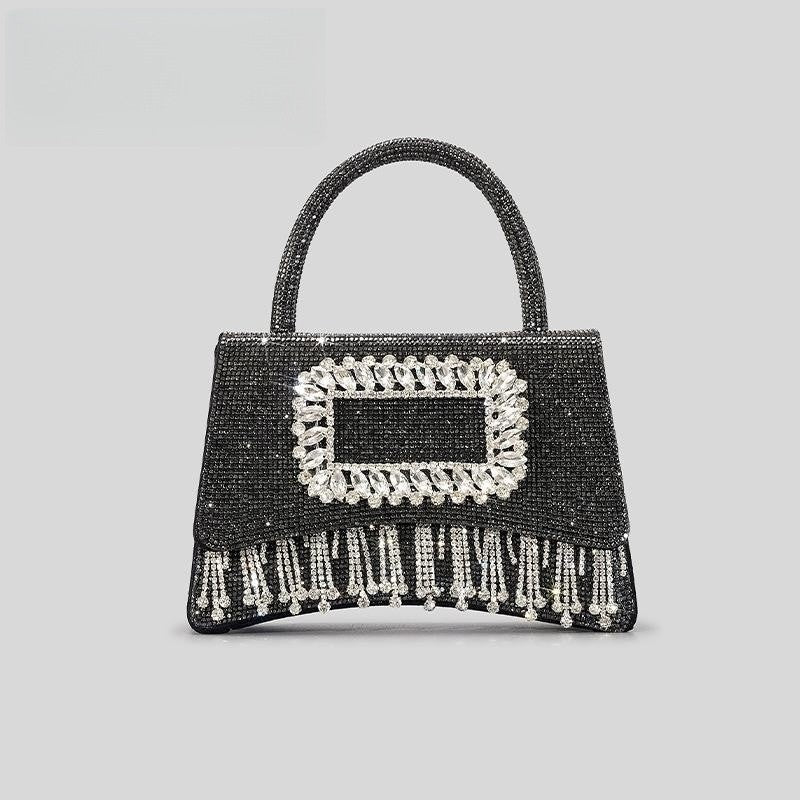 Square Buckle Hot Rhinestone Rhinestone Tote Female Tassel Flip Party bag