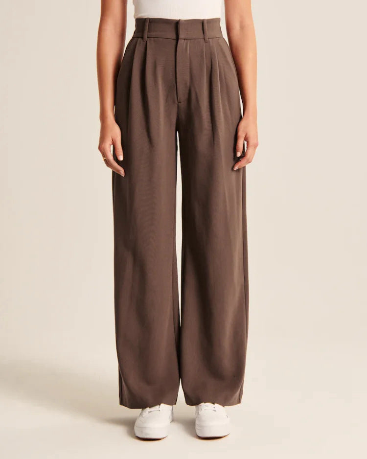 High Waist Straight Trousers With Pockets Wide Leg Casual Pants