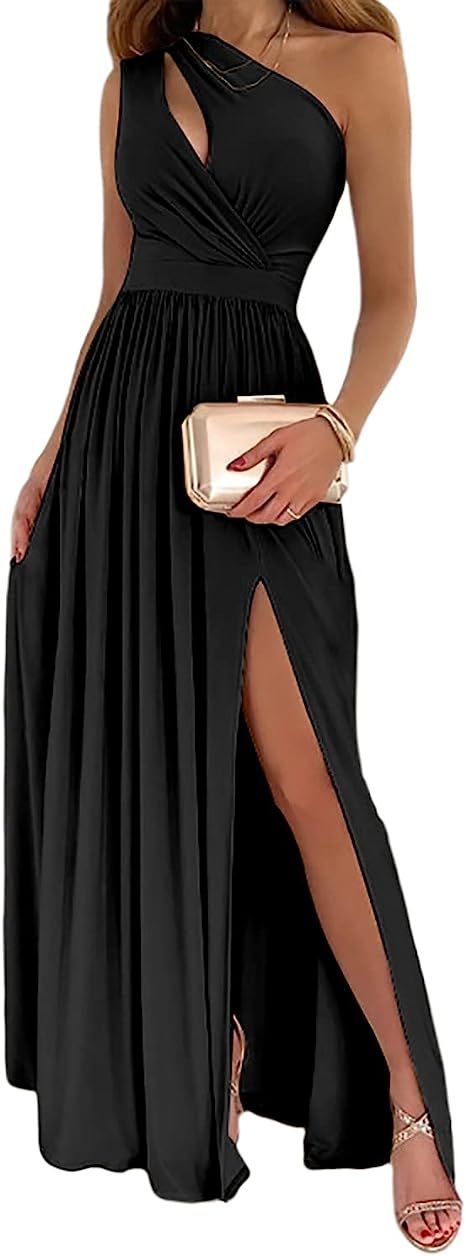 One Shoulder High Split Cutout Sleeveless Elegant Sexy Cocktail Maxi Dress