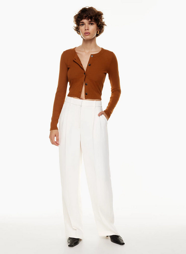 High Waist Straight Trousers With Pockets Wide Leg Casual Pants