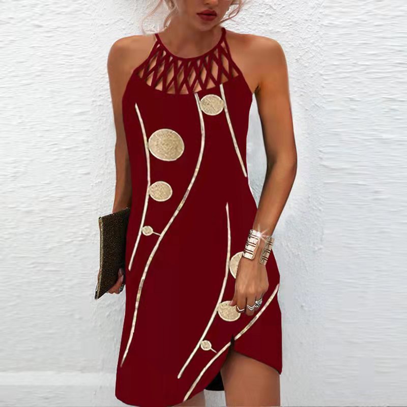 Fashion Print Dress Casual Halterneck Dresses