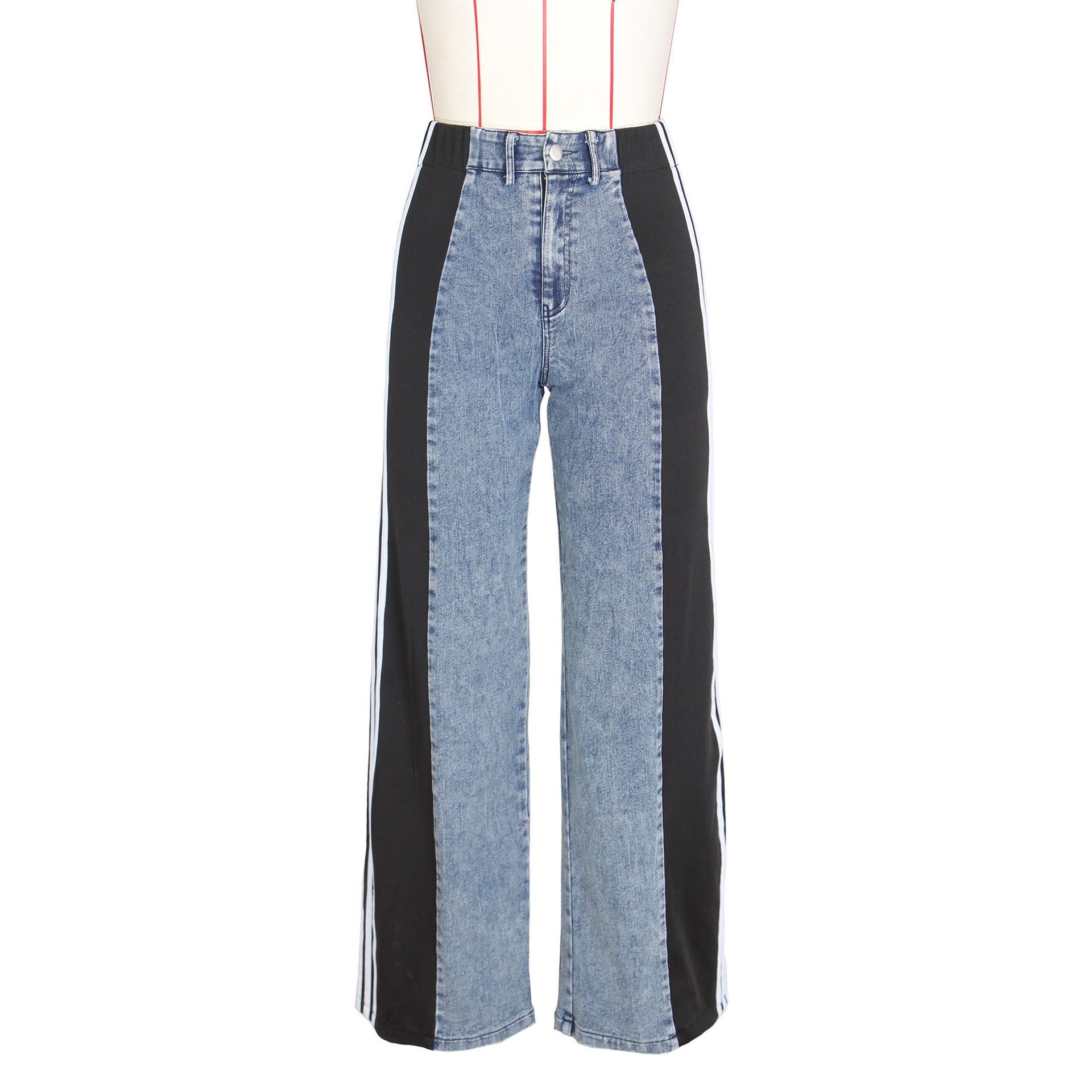 Casual High Waist Elastic Straight Leg Trousers, Denim Wide Leg Pants