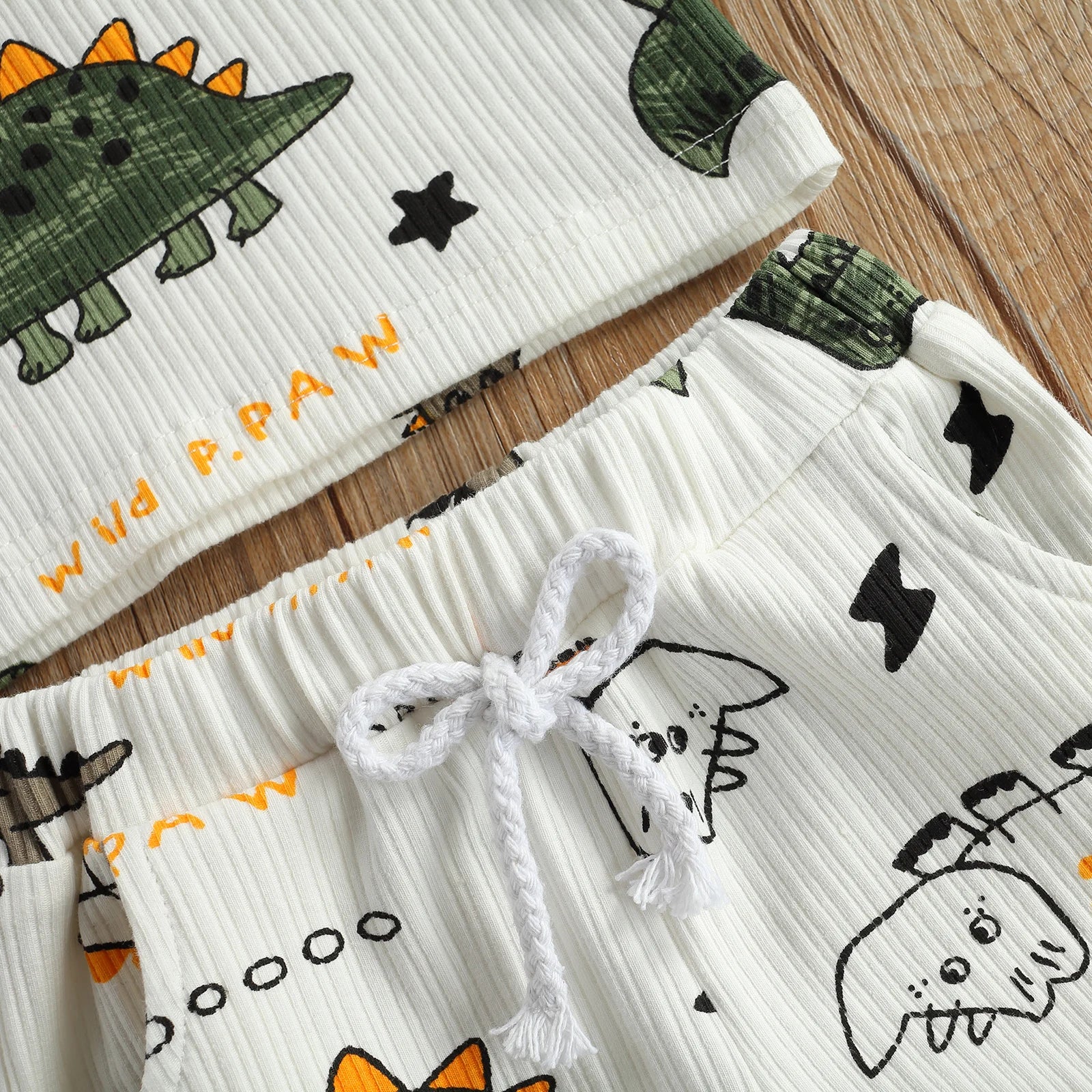 2Pcs Cartoon Dinosaur Print Sleeveless Vest+Elastic Waist Shorts for Toddler Boys