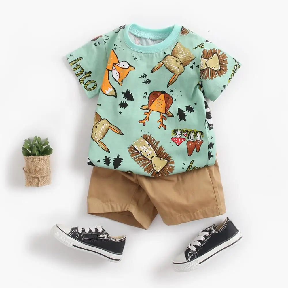 Sanlutoz Cartoon Boys Clothing Sets Summer Short Sleeve Cotton