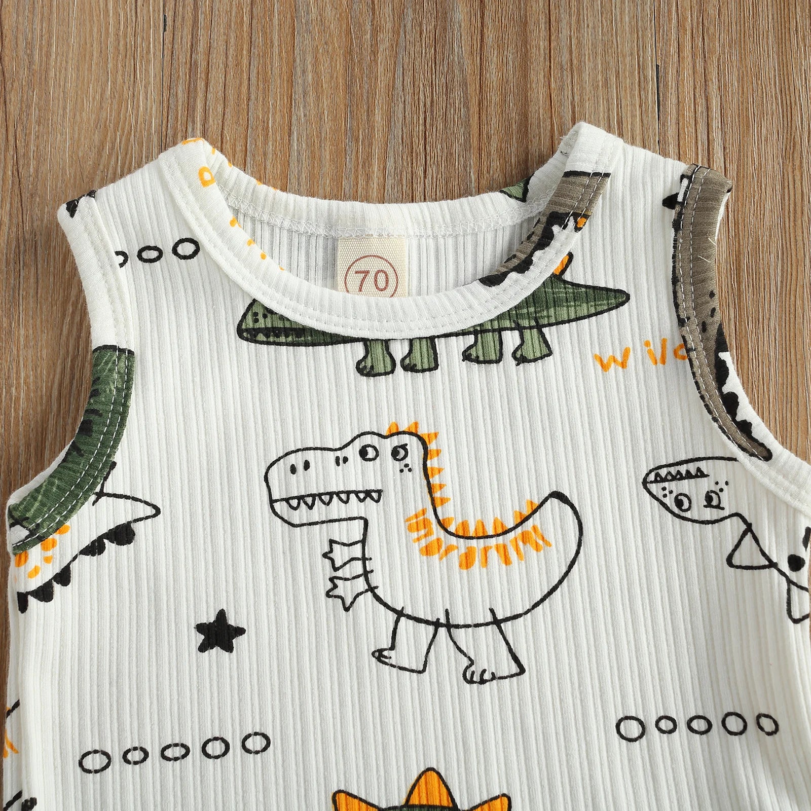 2Pcs Cartoon Dinosaur Print Sleeveless Vest+Elastic Waist Shorts for Toddler Boys