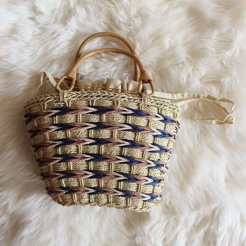 Original Japanese Style Paper String Woven Bamboo Rattan Handle Handbag