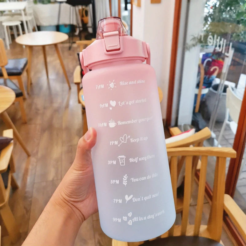 Water Bottle 2 Liter Stay Hydrated Motivated Leakproof Plastic Sport Bottle