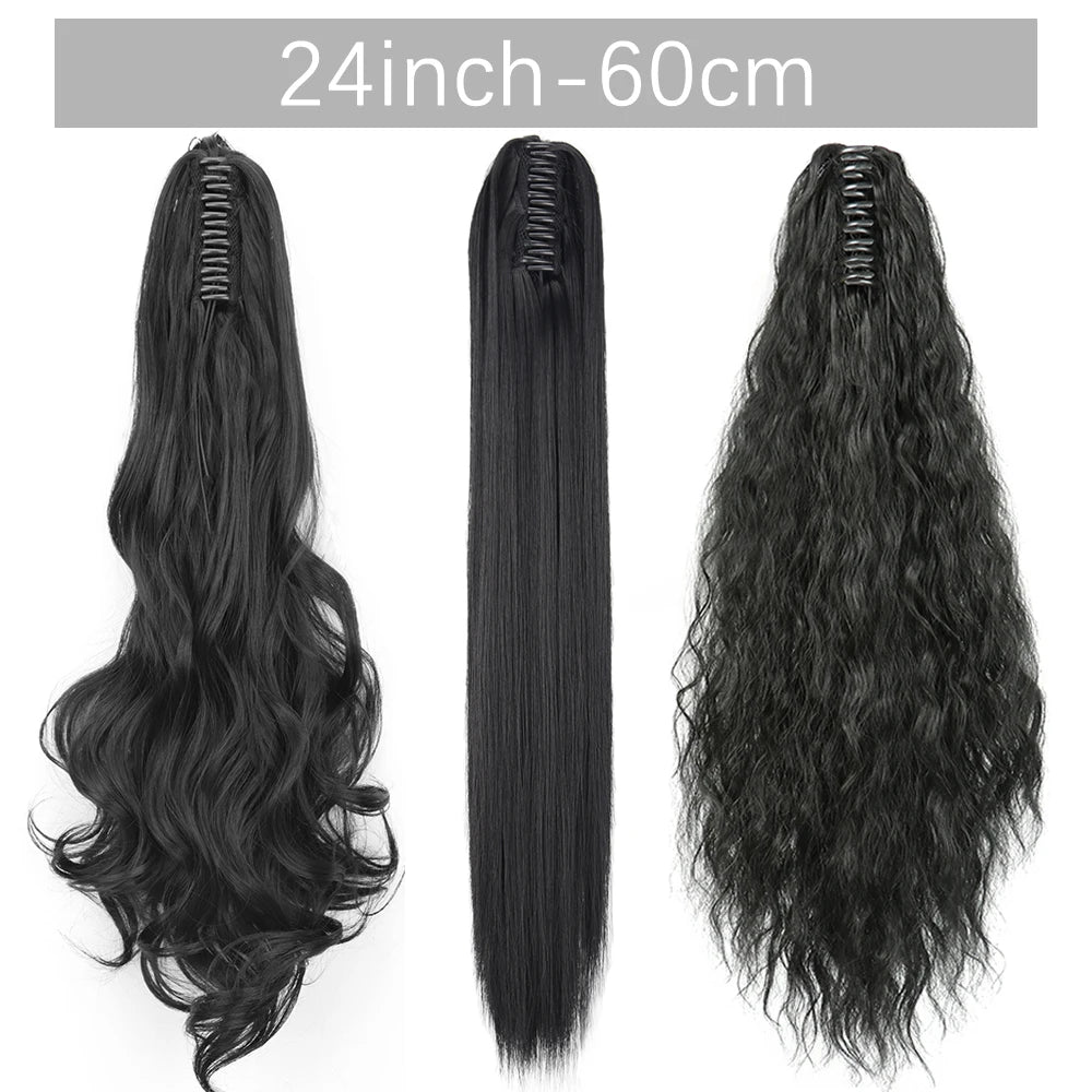 Synthetic Long Straight Claw Clip On Ponytail Hair Extensions 24Inch