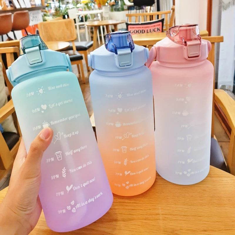 Water Bottle 2 Liter Stay Hydrated Motivated Leakproof Plastic Sport Bottle