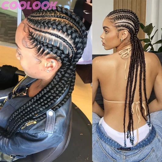 360 Full Lace Box Braided Wigs for Black Women Cornrow Braided Synthetic Wig with Baby Hair 36 Inch Long Braid Lace Frontal Wigs