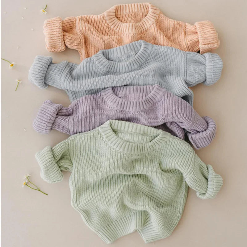 Long Sleeve Pure Color Knit Sweater for Kids