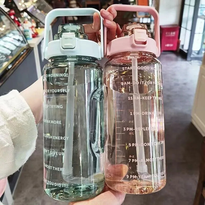 2 Liters Plastic Kettle Large Portable Travel Water Bottle with Straw.