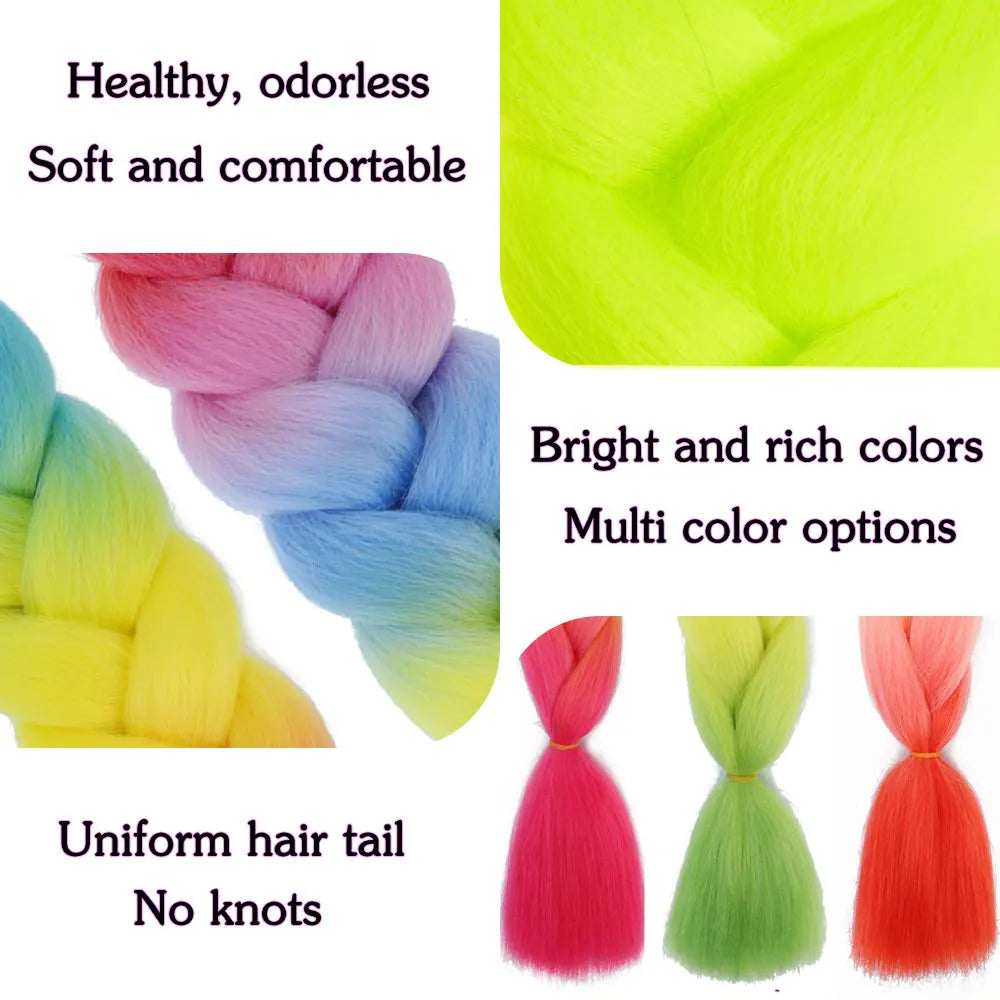 24" Synthetic Yaki Braids Hair kanekalon Ombre Braiding Hair Jumbo Braid Hair Extension For Women Hundreds of colors DIY Hair