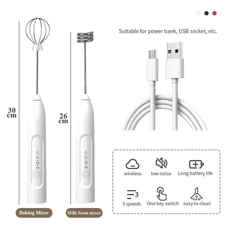 Baking Mixer Milk Frother 2-in-1 USB Rechargeable