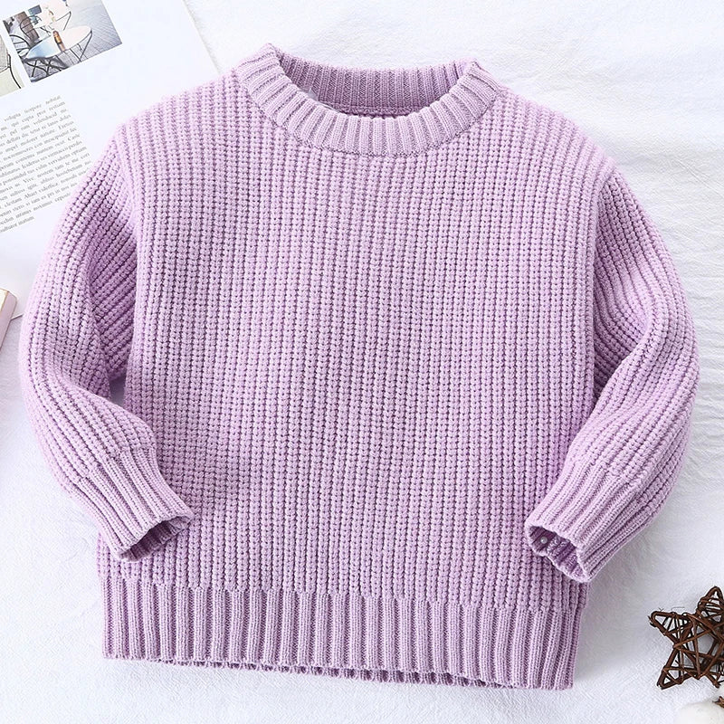 Long Sleeve Pure Color Knit Sweater for Kids