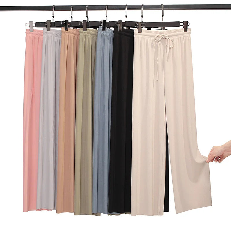 Women Ankle-Length Wide Leg Pants trouser Casual Elastic Waist