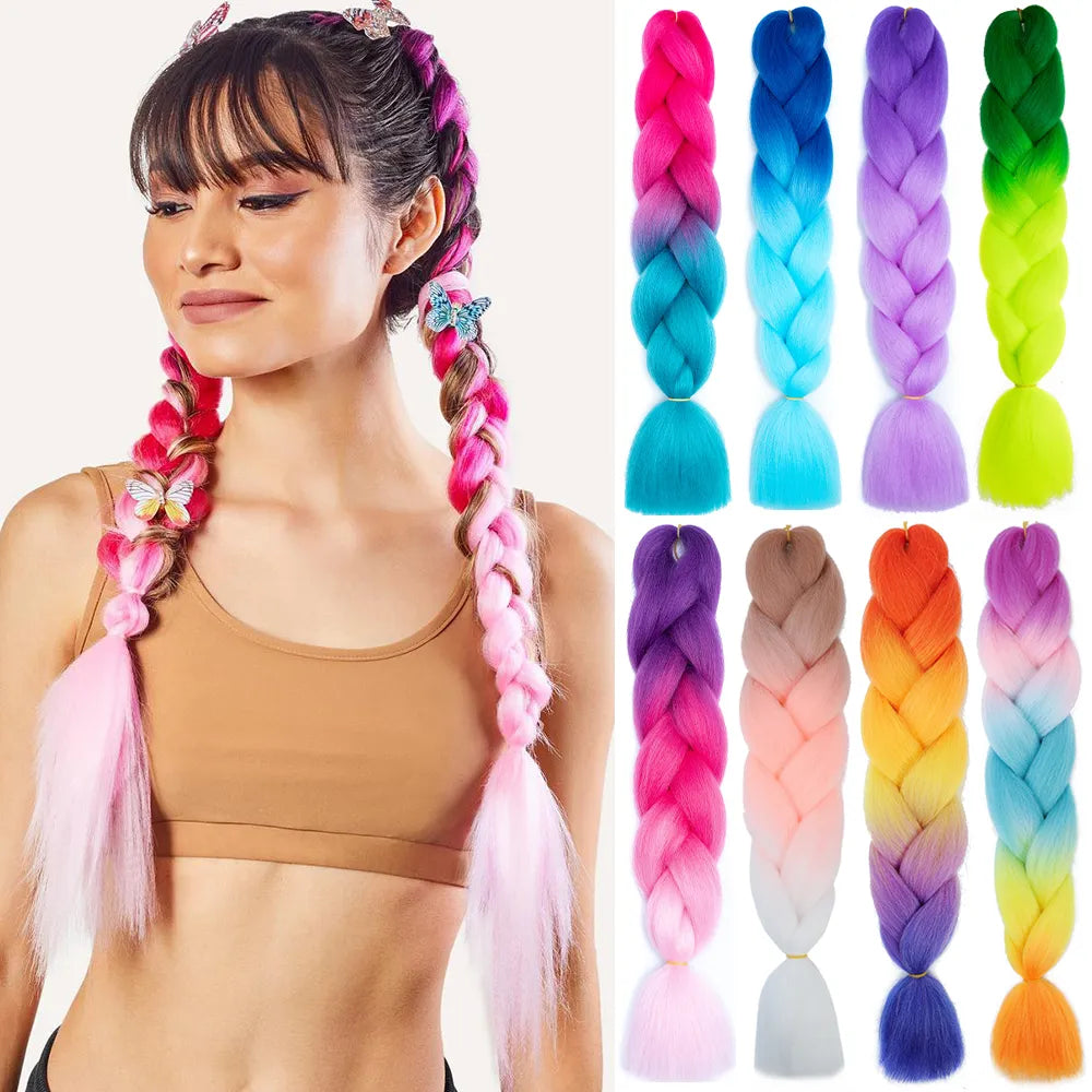 24" Synthetic Yaki Braids Hair kanekalon Ombre Braiding Jumbo Braid Hair Extension