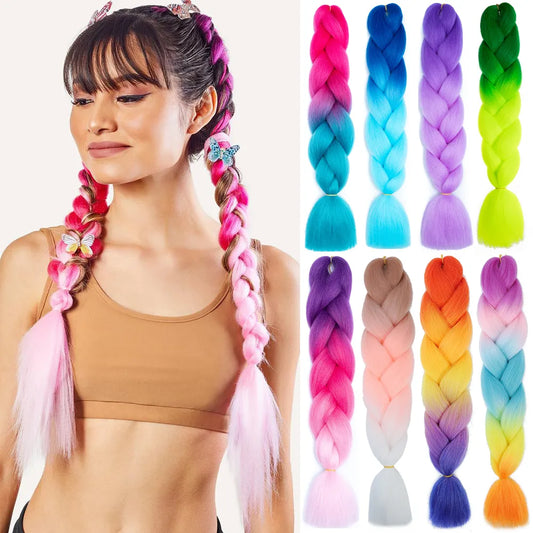 24" Synthetic Yaki Braids Hair kanekalon Ombre Braiding Hair Jumbo Braid Hair Extension For Women Hundreds of colors DIY Hair