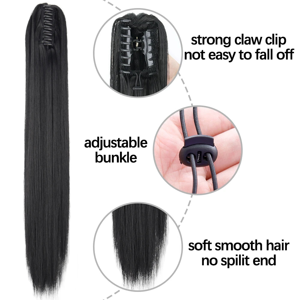 Synthetic Long Straight Claw Clip On Ponytail Hair Extensions 24Inch