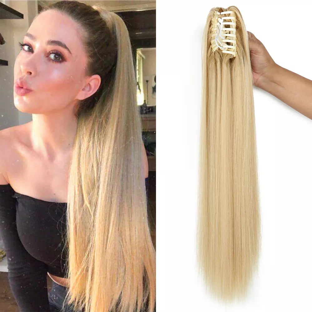 Synthetic Long Straight Claw Clip On Ponytail Hair Extensions 24Inch