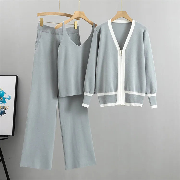 3 Piece Set Cardigan Tracksuit Knitted Suit